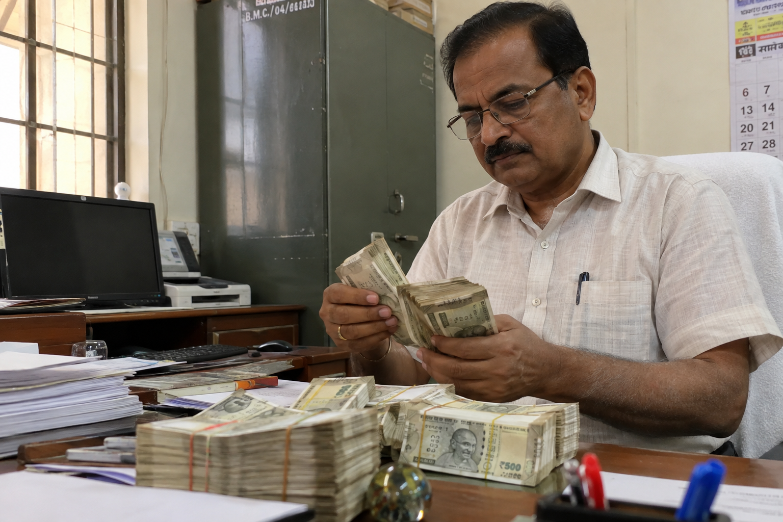 8th Pay Commission Level 6 to 8 Arrears Calculation - Central government employee counting salary notes at office desk